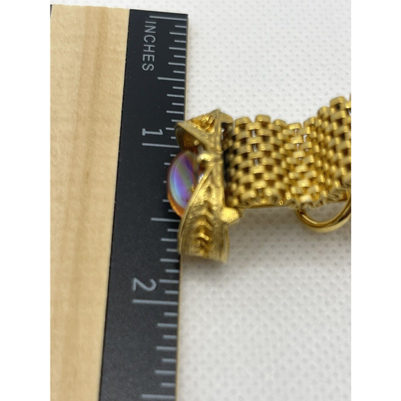 Vintage Gold-Plated Cufflinks & Tie Clip Set With Watermelon Cabochon Stones - Picture 6 of 7